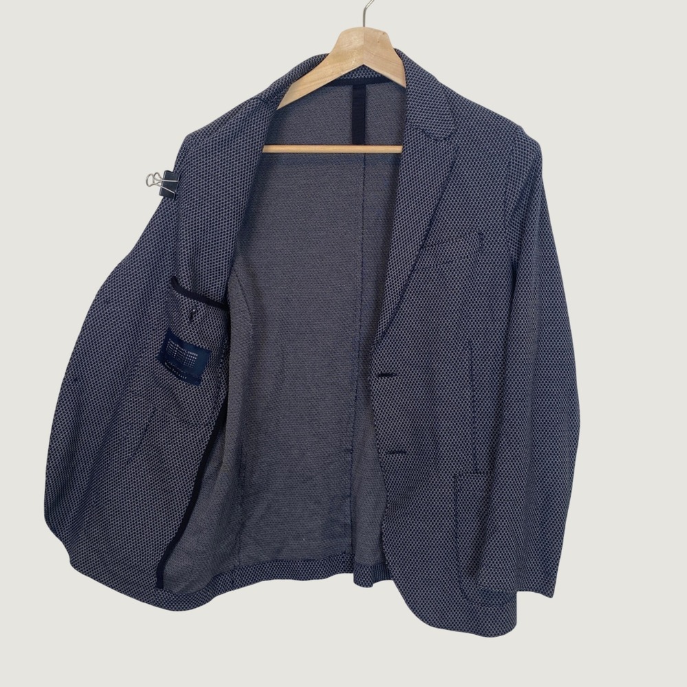 Harris Wharf London Mens Navy Blue White Cotton Knit Blazer Jacket 36R Italy